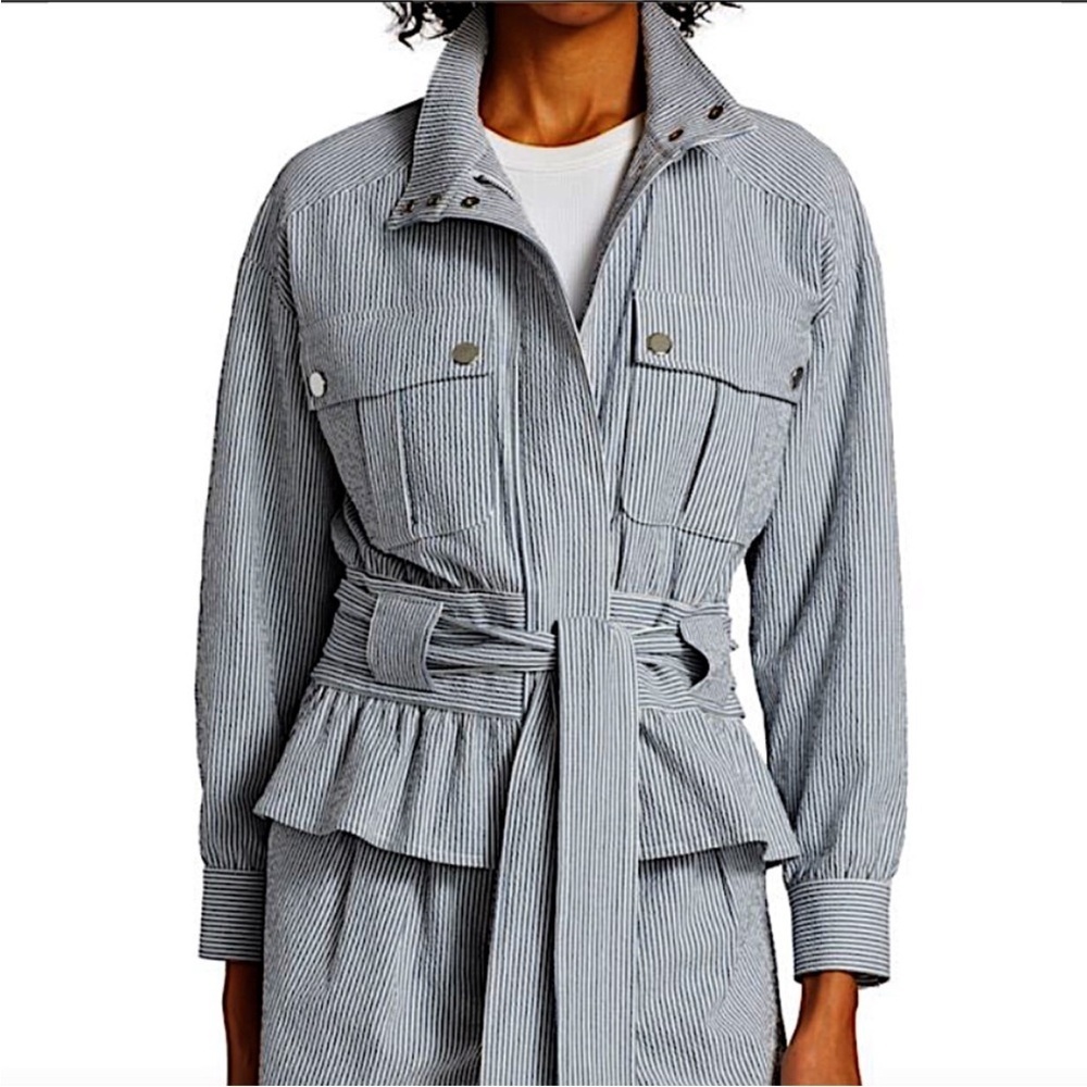 VERONICA BEARD York Striped Belted Seersucker Jacket